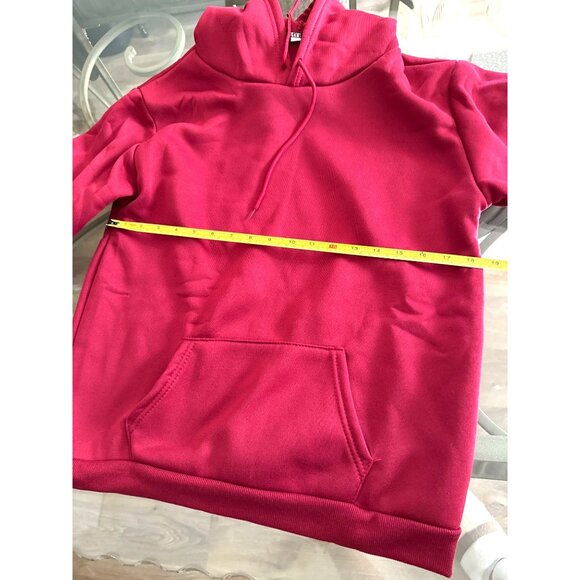 Wine Pullover Hoodie With Drawstring & Kangaroo Pocket Medium Size Cotton Blend - Picture 5 of 6